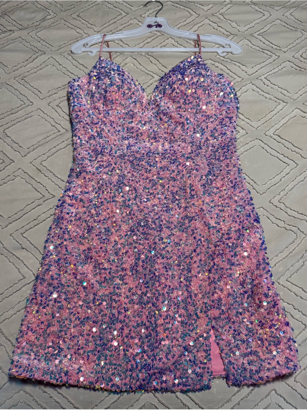 Pink Sequin Spaghetti Strap Dress